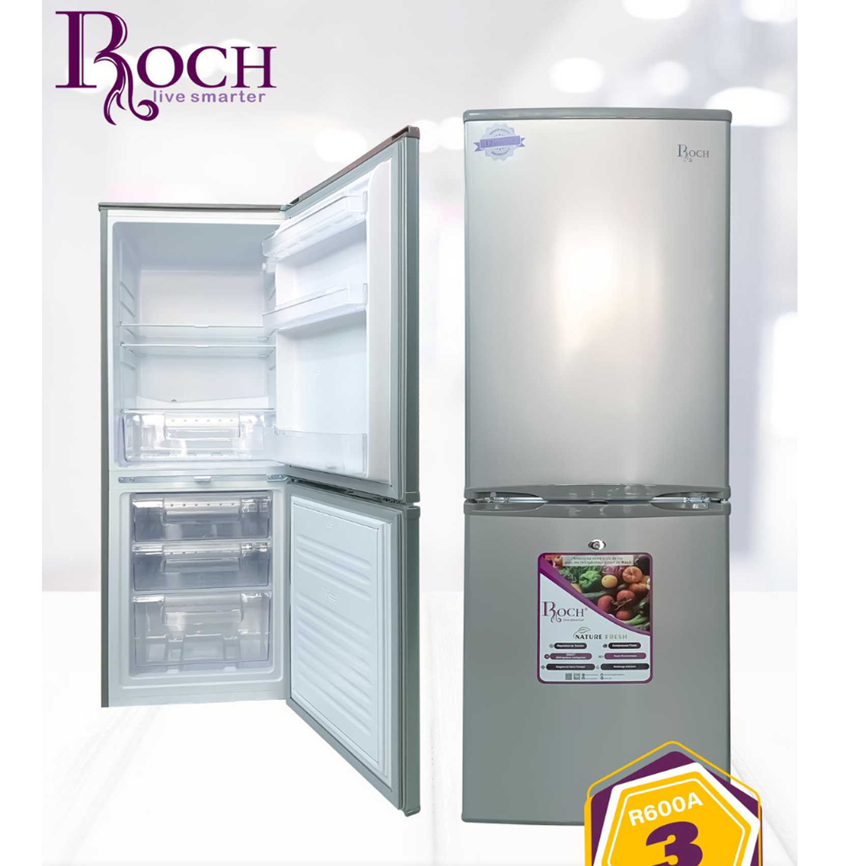 REFRIGERATEUR ROCH COMBINE 3TIROIRS 140LITRES GRIS RFR-160B-B